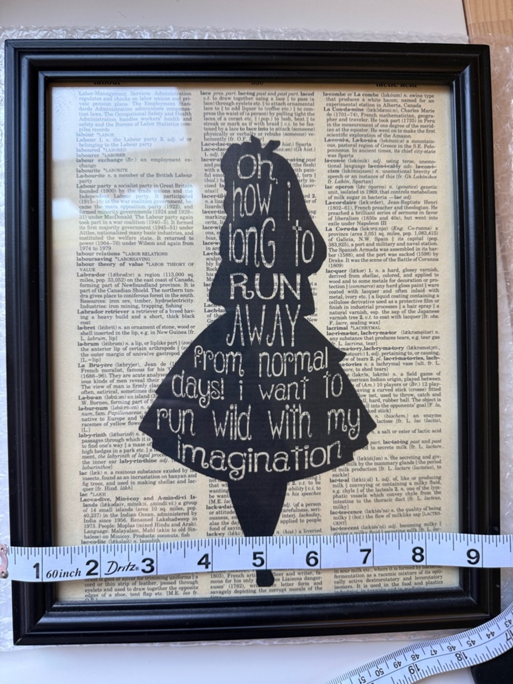 Alice in wonderland Silhouette Quote Wall Art - on Vintage Book Page framed - Picture 2 of 4